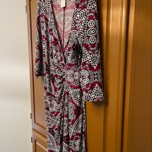 Laundry Women's Wrap Dress, Black and Pink Geometric Print, Size 10